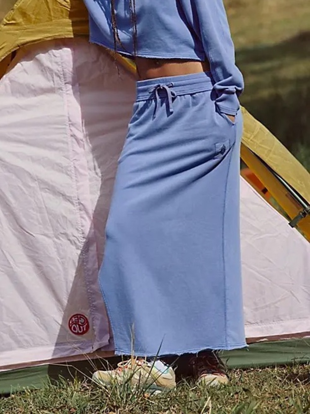 Free People Movement Starting Line Stone Blue 100% Cotton Maxi Skirt Size Large